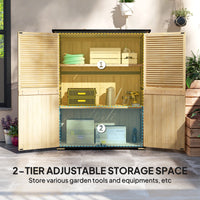 Outsunny Outdoor Storage Shed, Wooden Garden Storage Cabinet with Waterproof Asphalt Roof, 2 Shelves, Lockable Doors and Adjustable Feet, Natural