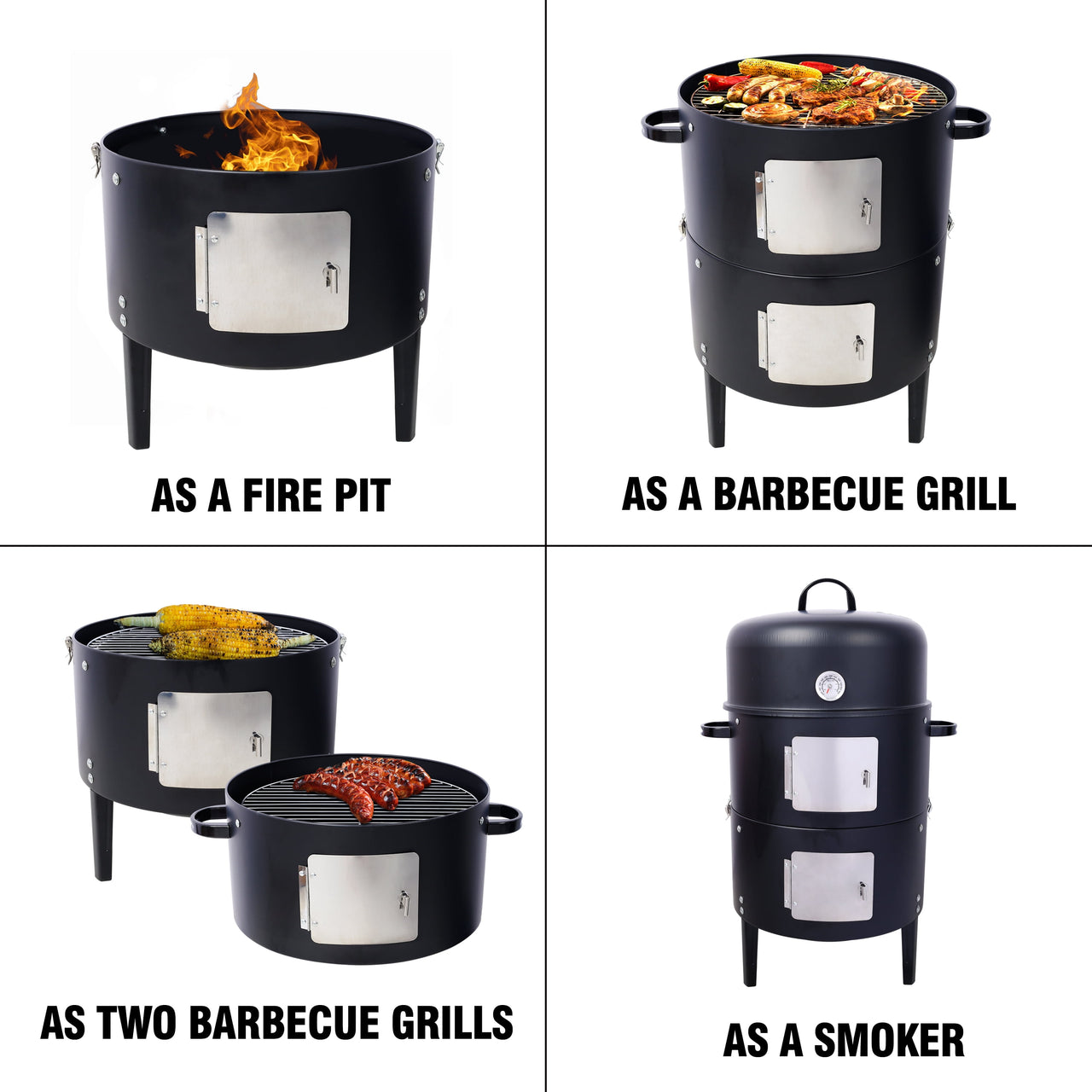 Vertical Steel Charcoal Smoker, Heavy Duty BBQ Smoker Grill With 2 Cooking Area, 2 Access Doors, And Thermometer For Backyard Patio Camping