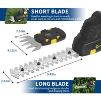 Cordless Hedge Trimmer 2-in-1, 20V 2.0Ah Electric Grass Shears & Hedge Trimmers with 2 Batteries & Charger, 120 Minutes Runtime, Adjustable Angle (15°/30°/45°)Lightweight Ergonomic Design for Garden