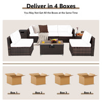 Costway 8PCS Patio Rattan Furniture Set Fire Pit Table Tank Holder Cover Deck Navy