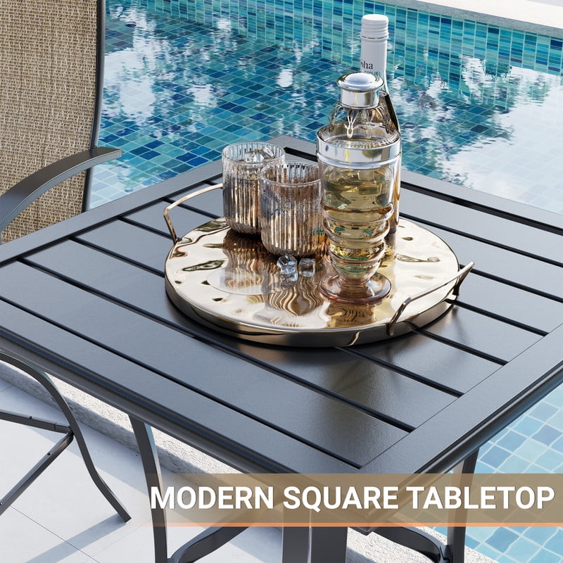 AMOPATIO 3-Piece Patio Swivel Bar Set - All Weather High Top Bistro Set with 2 Oversize Bar Stools & Metal Table for Backyard, Garden, Porch, Khaki