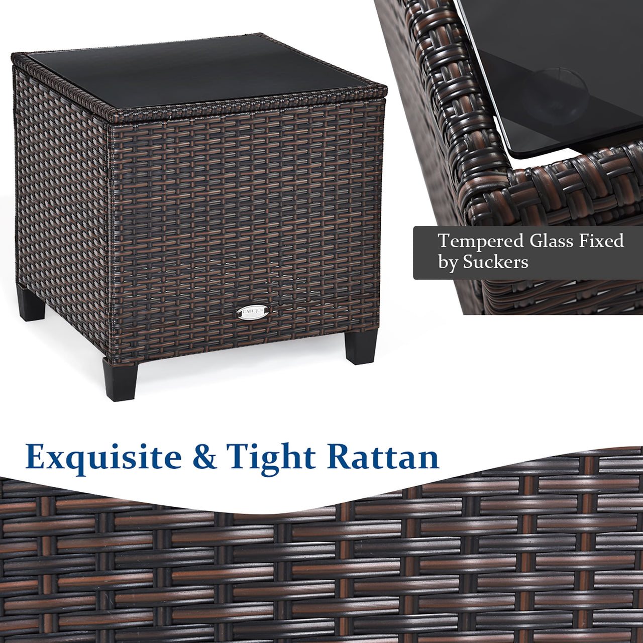 Costway 3PCS Patio Rattan Furniture Set Cushion Conversation Set Sofa Coffee Table Black