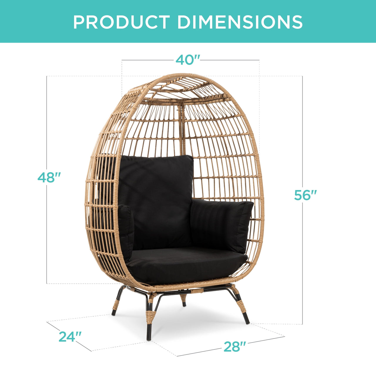 Best Choice Products Wicker Egg Chair Oversized Indoor Outdoor Patio Lounger w/ Steel Frame - Black