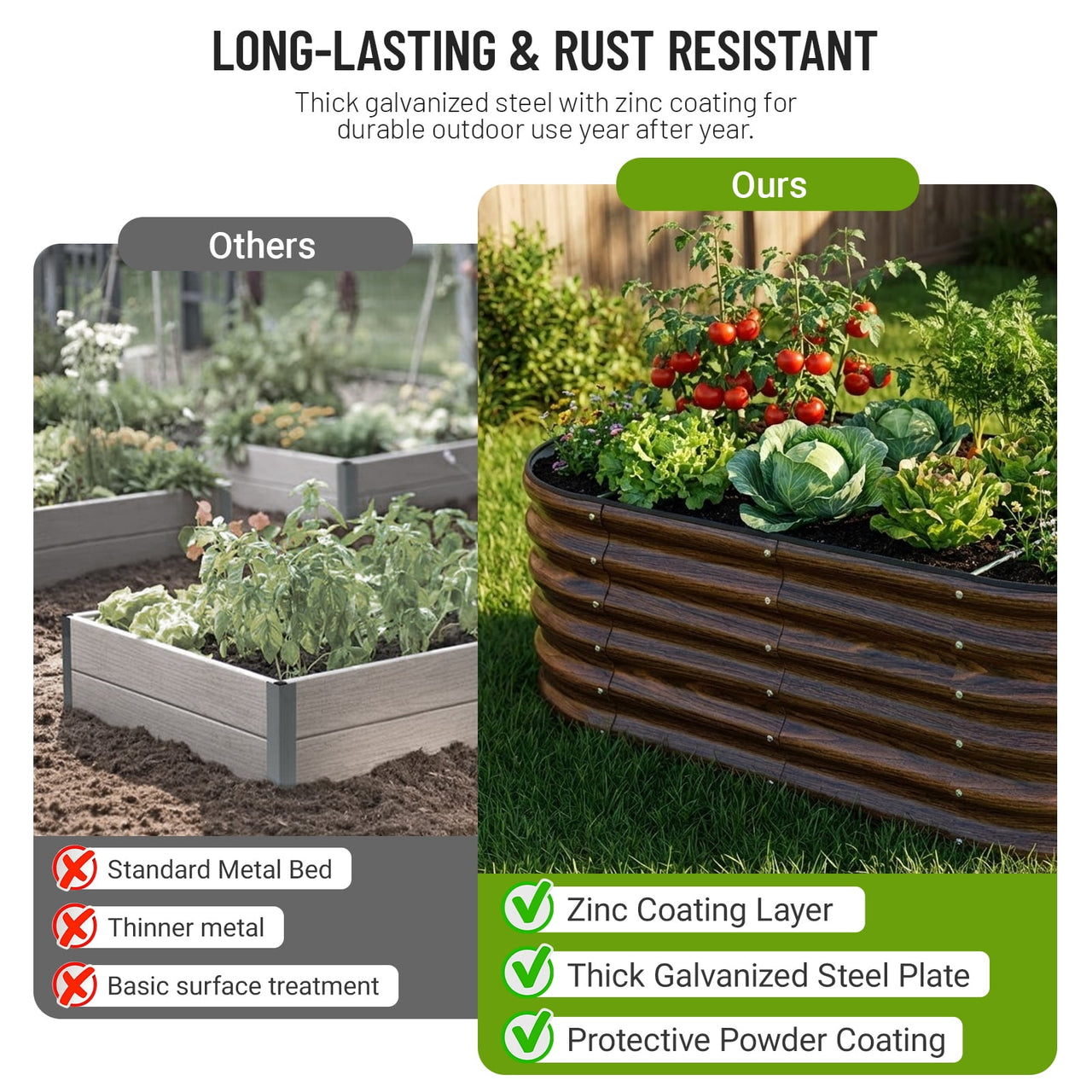 SnugNiture 2-Pack 4x2x1.5 FT Extra-Deep Raised Garden Bed, Galvanized Metal Planter Box for Vegetables, Tomatoes, Herbs, Brown