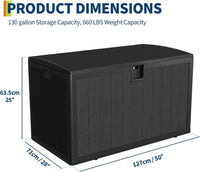 Ataucjin 130 Gallon Outdoor Storage Box,  Lockable Storage Bin, Lockable Resin Deck Box Indoor and Outdoor Use, Waterproof Patio Deck Storage Box For Package Delivery, Furniture Cushions