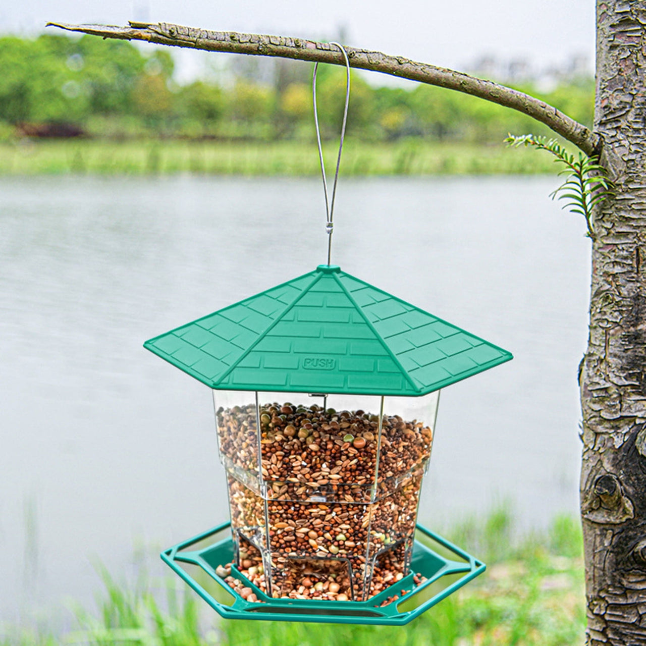 PHANCIR Bird Feeder for Outdoor Hanging, Expandable 7.8'' Tall Latch Feature, Heavy Duty Bird Feeders for Outside, Garden Yard Decoration for House, Green