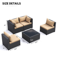 MRUAKA 5 Pieces Patio Conversation Set, Outdoor Sectional PE Rattan Wicker Furniture Seat,Khaki